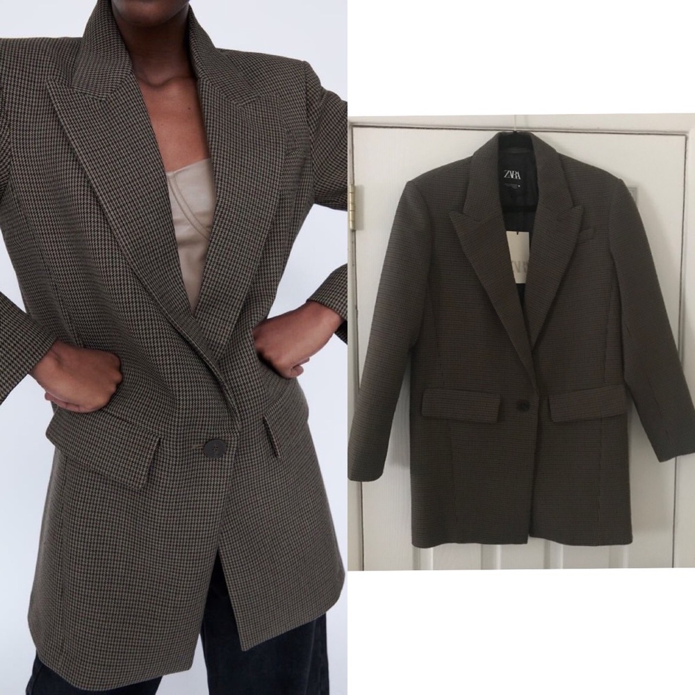 NWT ZARA OVERSIZED PLAID HOUNDSTOOTH BLAZER